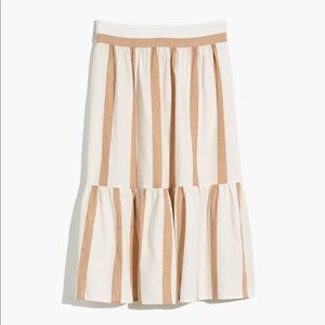 NWT, Madewell, Ruffle-Hem Midi Skirt in Stripe, Size M